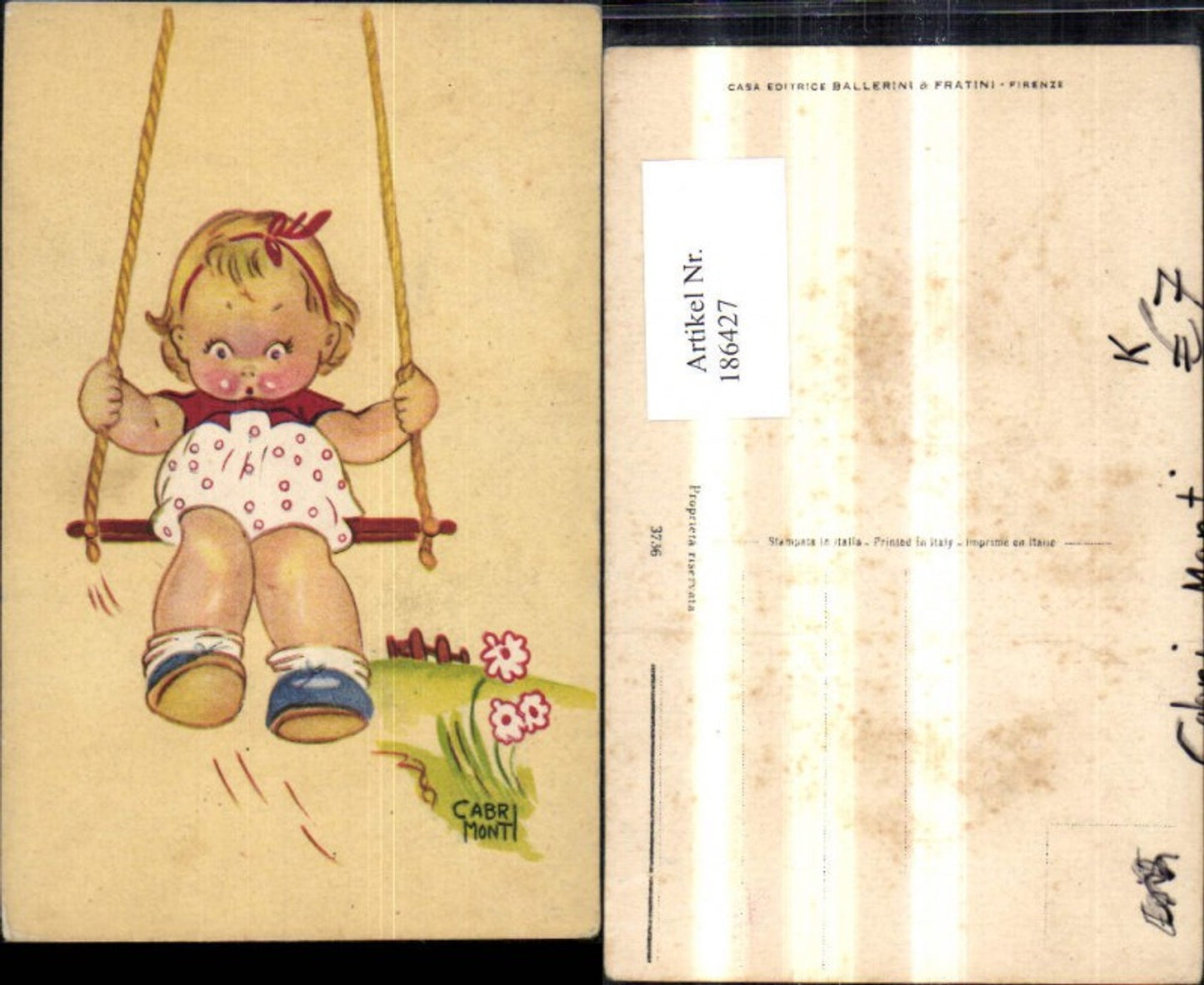 186427,Künstler Ak Cabri Monti Kind Mädchen a. Schaukel