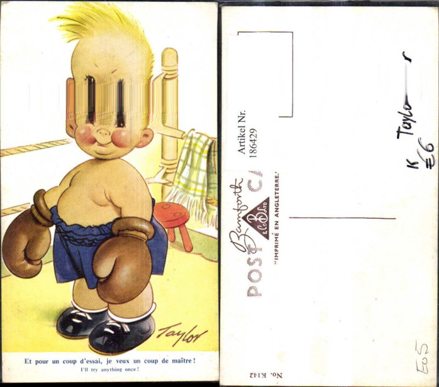186429,Künstler Ak Taylor Kind Junge a. Boxer Boxring