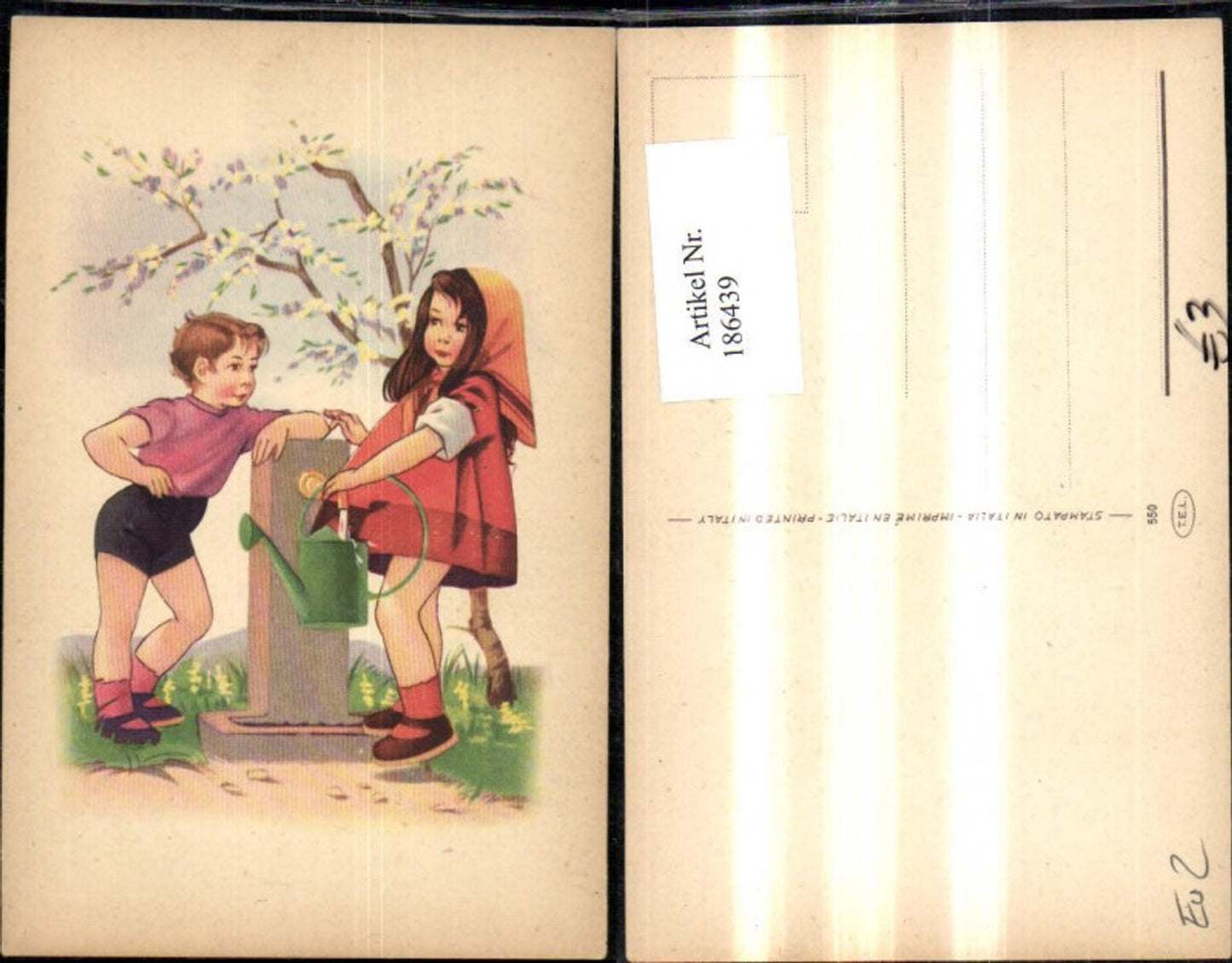 186439,Kind Kinder m. Wasserhahn Gießkanne Baum