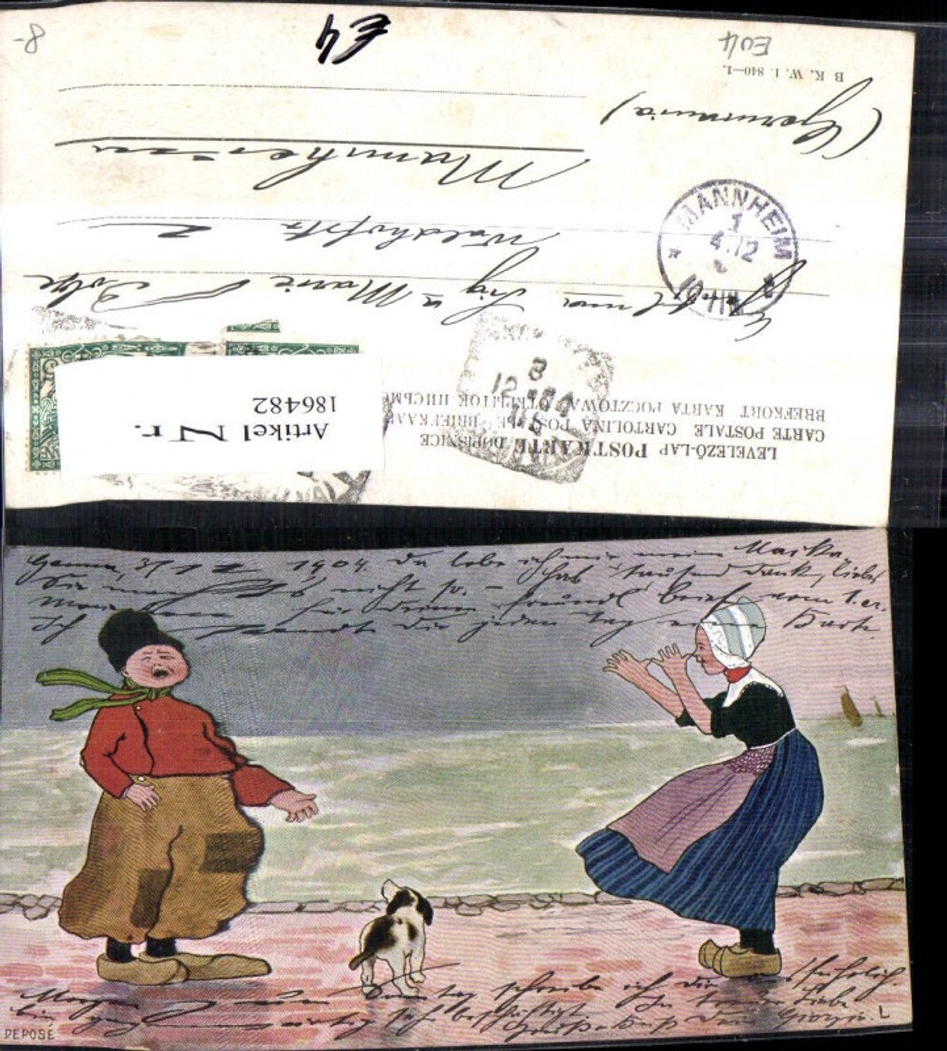 186482,Kind Kinder m. Hund Promenade Typen Holland Flandern