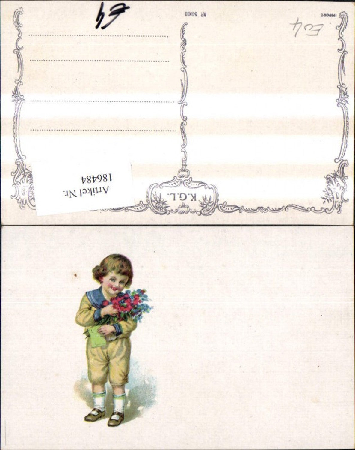 186484,Kind Junge m. Matrosenanzug Blumenstrauß Blumen