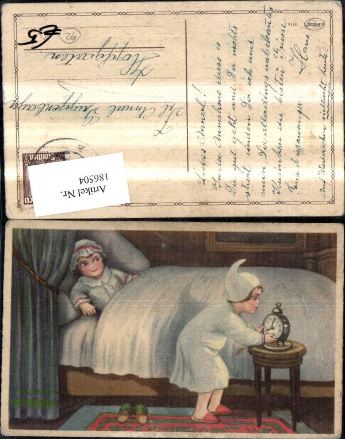 186504, Child Children with bed with alarm clock