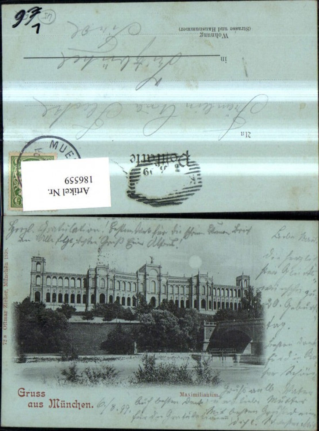 186559,München Litho Maximilianum b. Mondschein