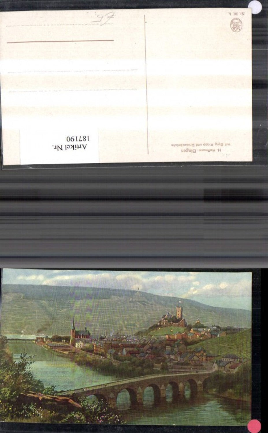 187190,Künstler Ak Heinrich Hoffmann Bingen u. Burg Klopp u. Drususbrücke