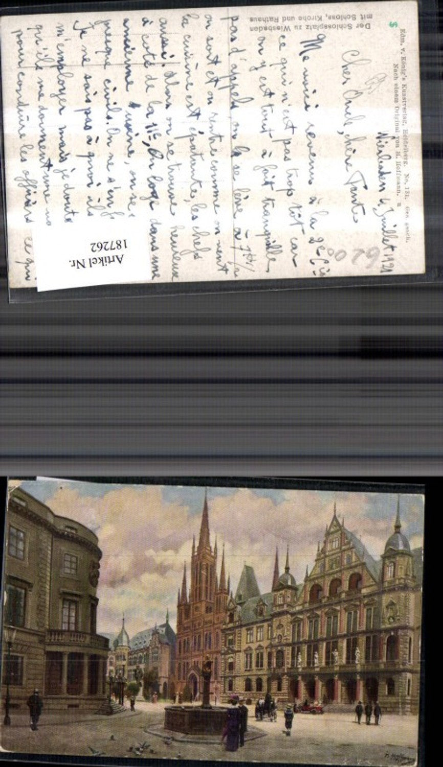 187262, Artist Heinrich Hoffmann, The Palace Square in Wiesbaden with Palace, Church and Town Hall