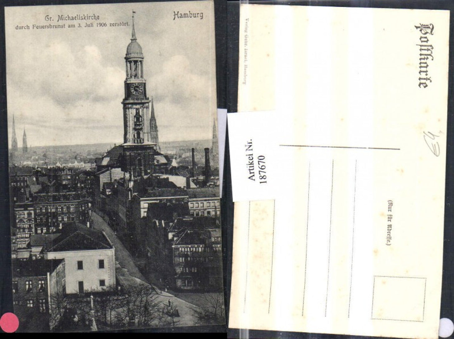 187670, Hamburg Great Michaelis Church, view of the town, fire on July 3, 1906