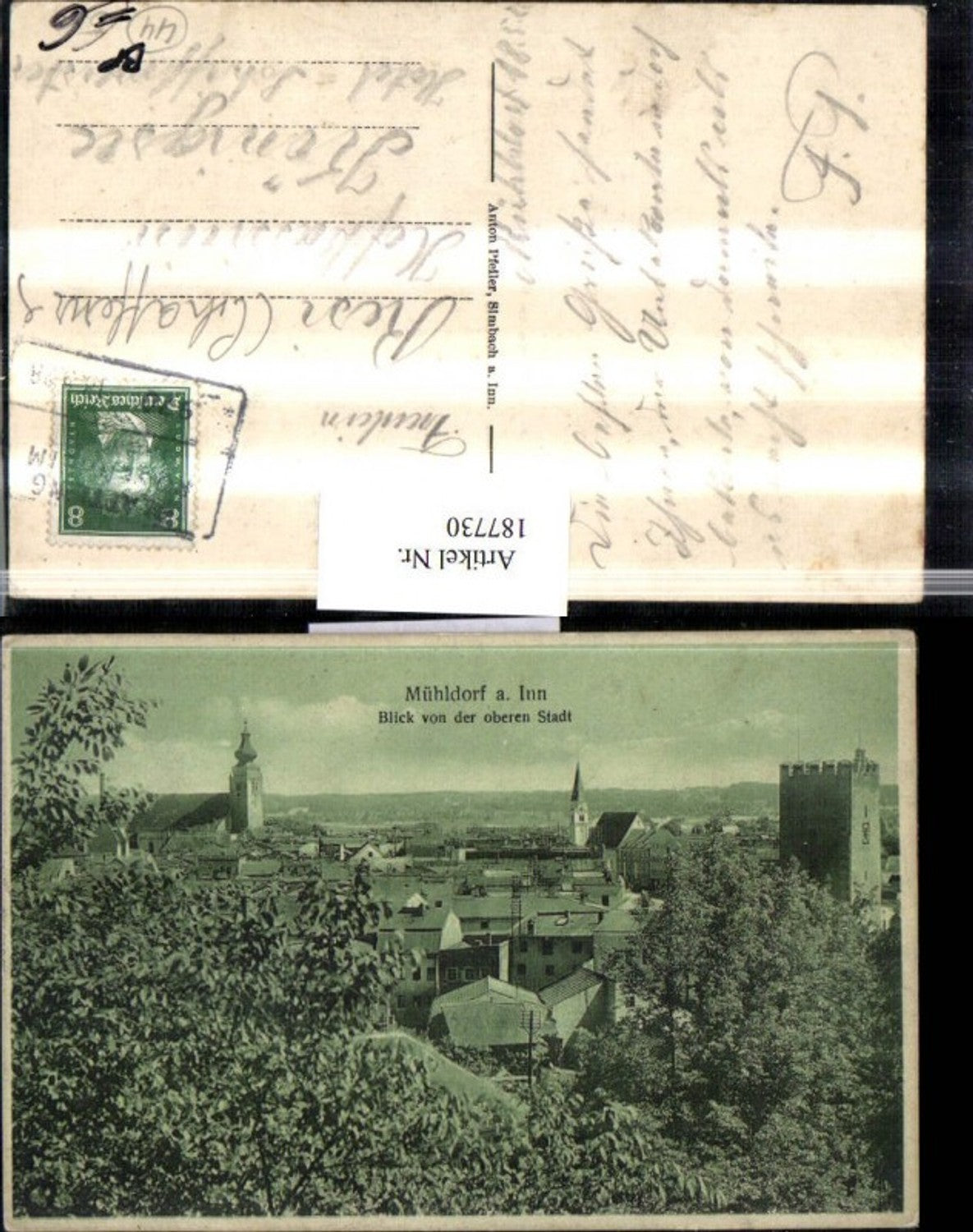 187730,Mühldorf a. Inn Blick v. d. Oberen Stadt Teilansicht Bahnpost Zug 970