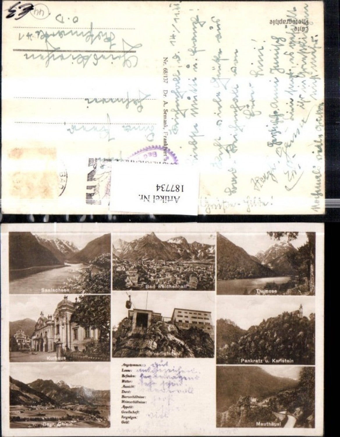 187734,Bad Reichenhall Totale Saalachsee Thumsee Predigtstuhl Kurhaus Pankratz u. Karlstein Mehrbildkarte