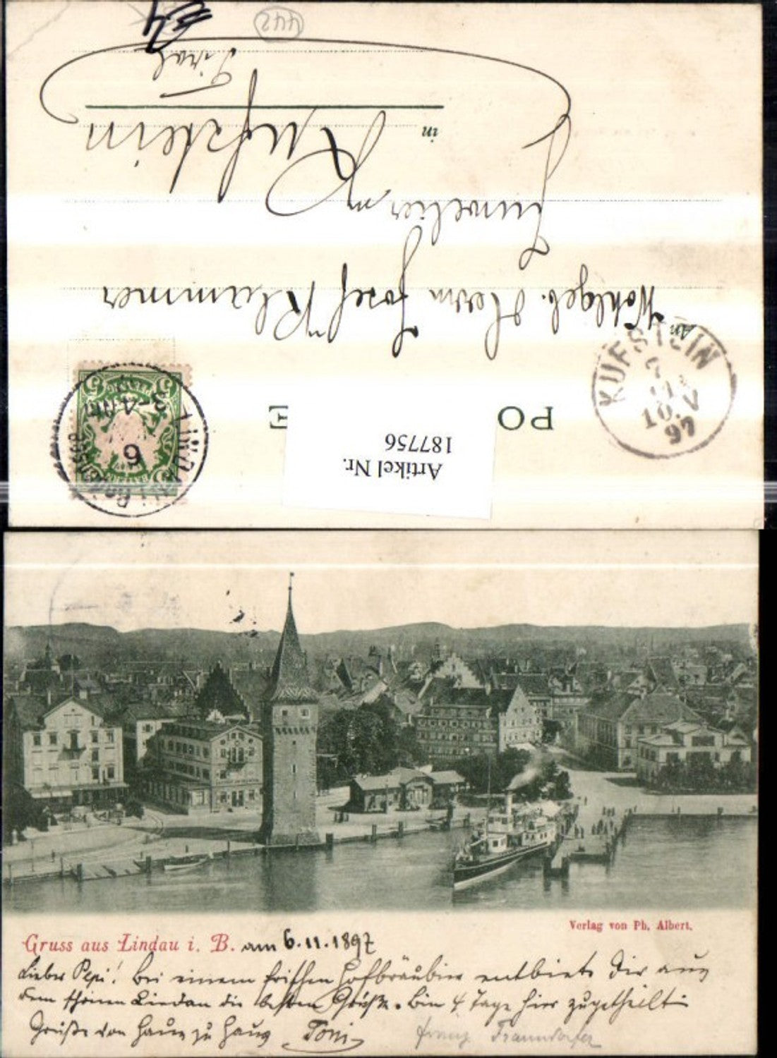 187756,Gruß aus Lindau i. Bodensee Totale Dampfschiff Turm