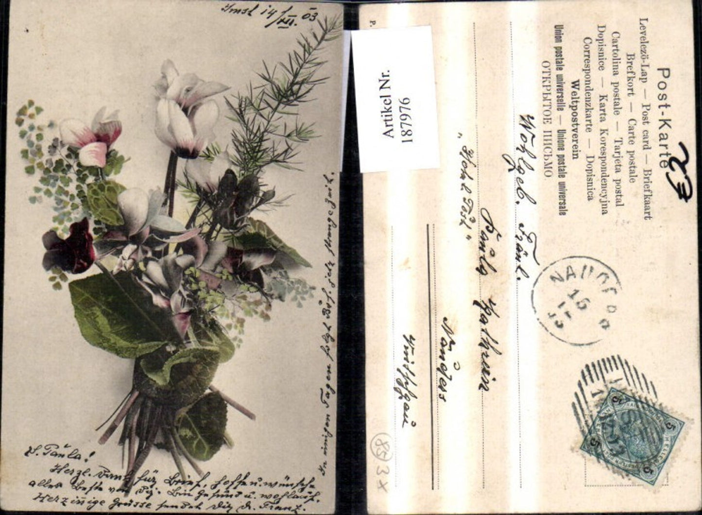 187976, Congratulations Bouquet of flowers Cyclamen