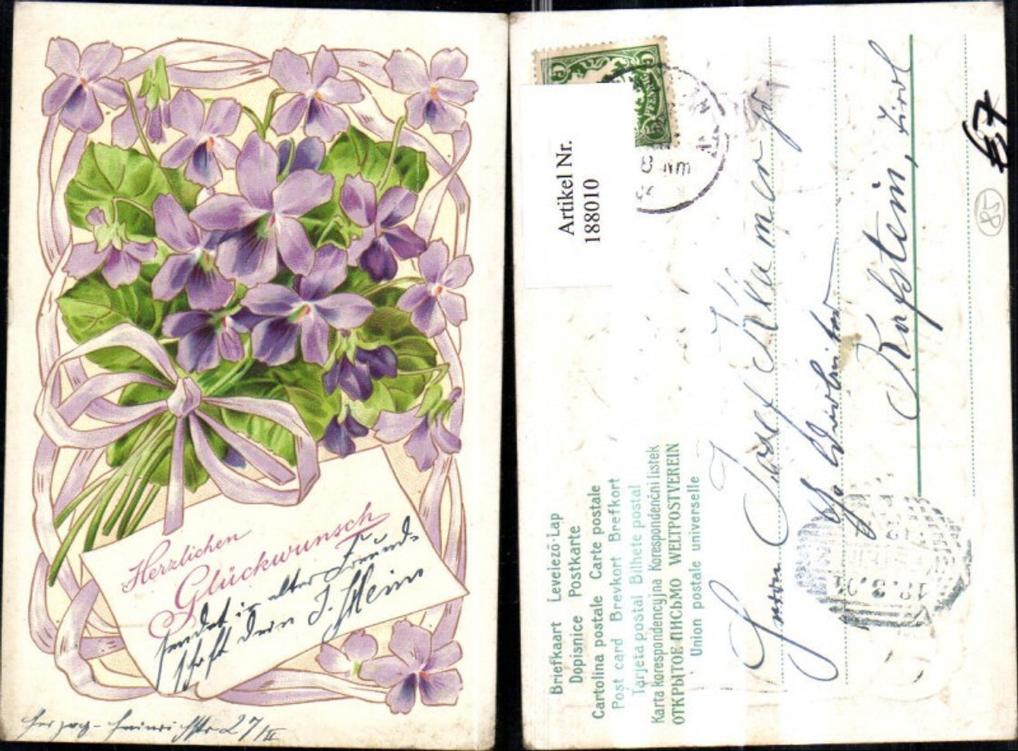 188010,Glückwunsch Präge Ak Blumen Schleife