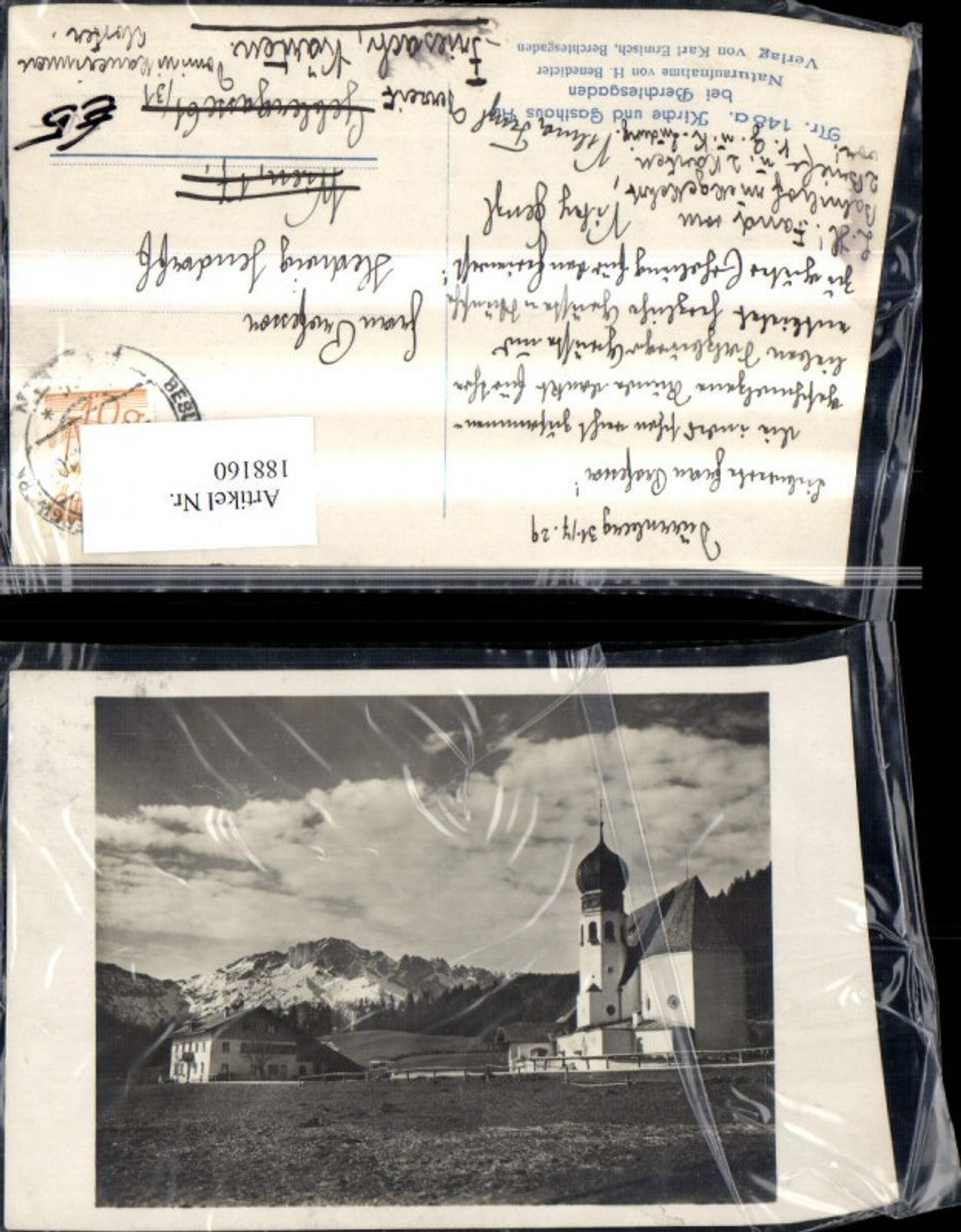 188160,Foto Ak b. Berchtesgaden Kirche u. Gasthaus Au