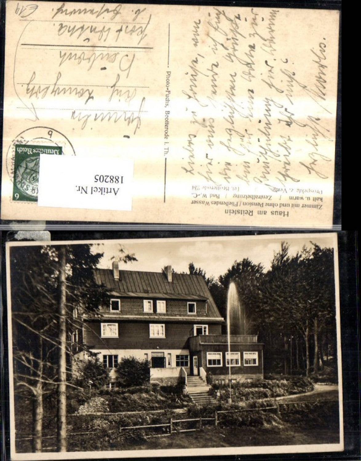 188205,Foto Ak Haus a. Reitstein i. Brotterode m. Springbrunnen
