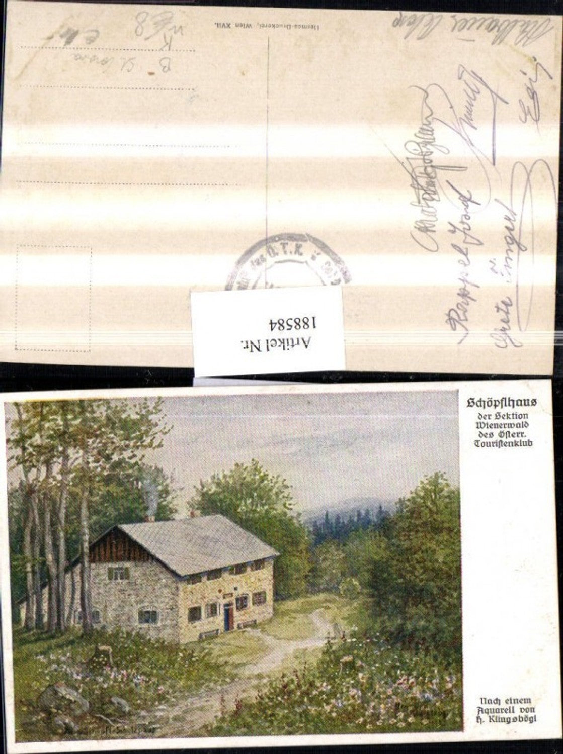 188584,Künstler AK H. Klingsbögl Schöpflhaus b. St. Corona Sektion Wienerwald