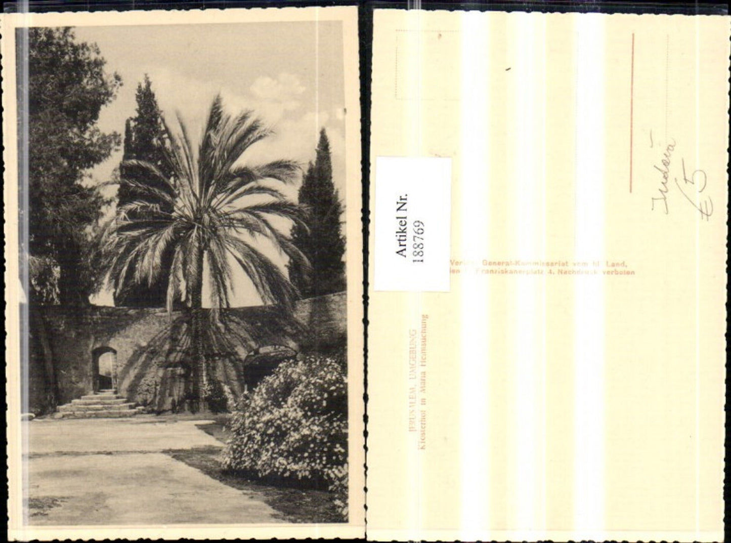 188769,Israel Jerusalem Umgebung Klosterhof in Maria Heimsuchung Ansicht Palme