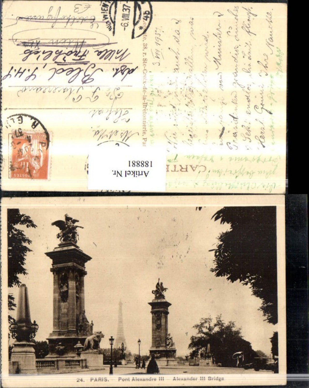 188881,Frankreich Paris Pont Alexandre 3 Alexander 3. Bridge Brücke Säule Eifelturm
