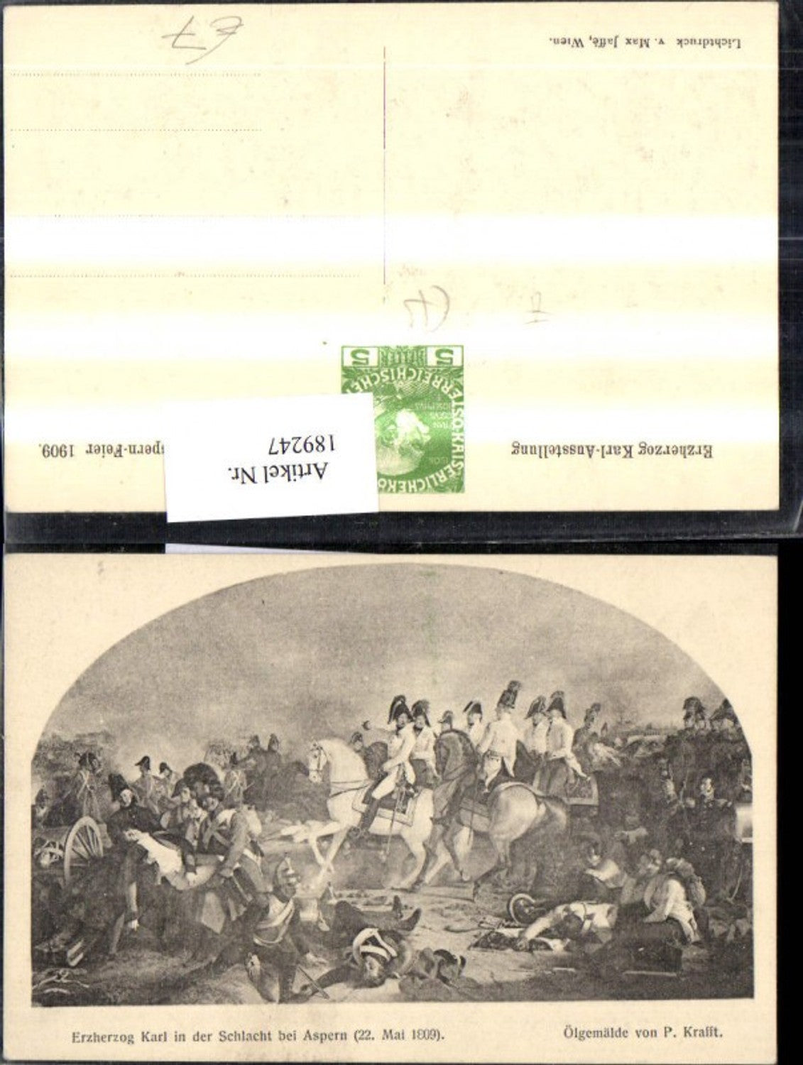 189247,Künstler Ak P. Krafft n. Ölgemälde Erzherzog Karl i. d. Schlacht b. Aspern 1809