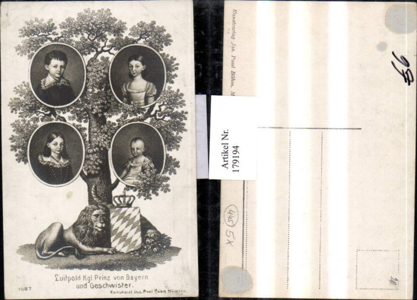 179194,Luitpold Kgl. Prinz v. Bayern u. Geschwister Wappen Löwe Stammbaum