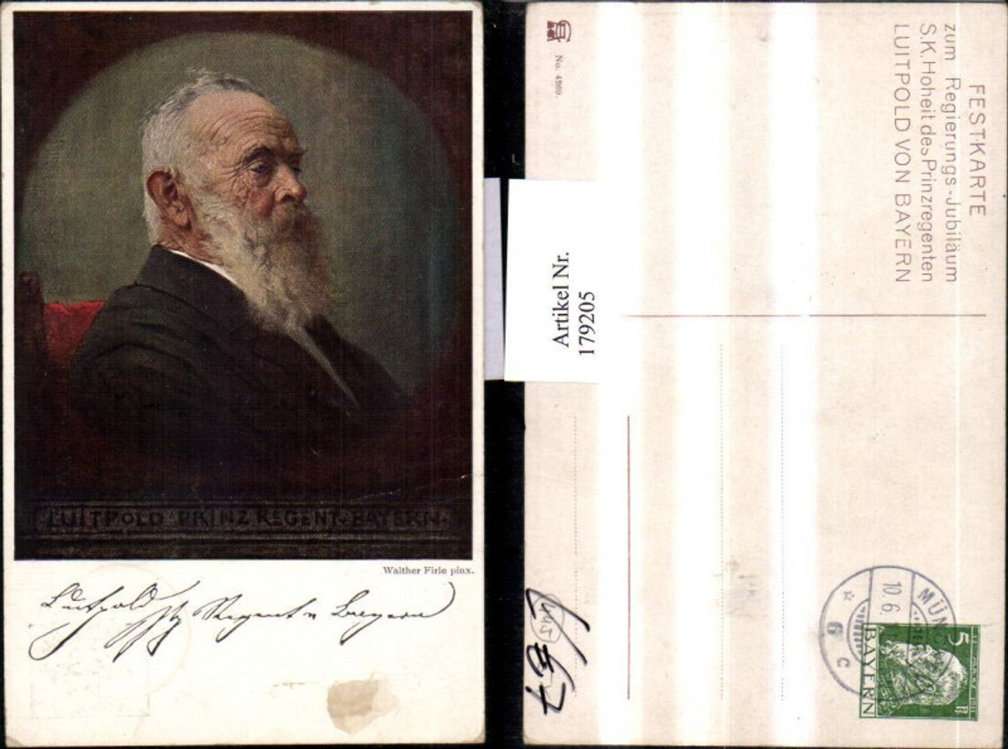 179205,Künstler AK Walther Firle Hoheit d. Prinzregenten Luitpold v. Bayern Portrait Ganzsache