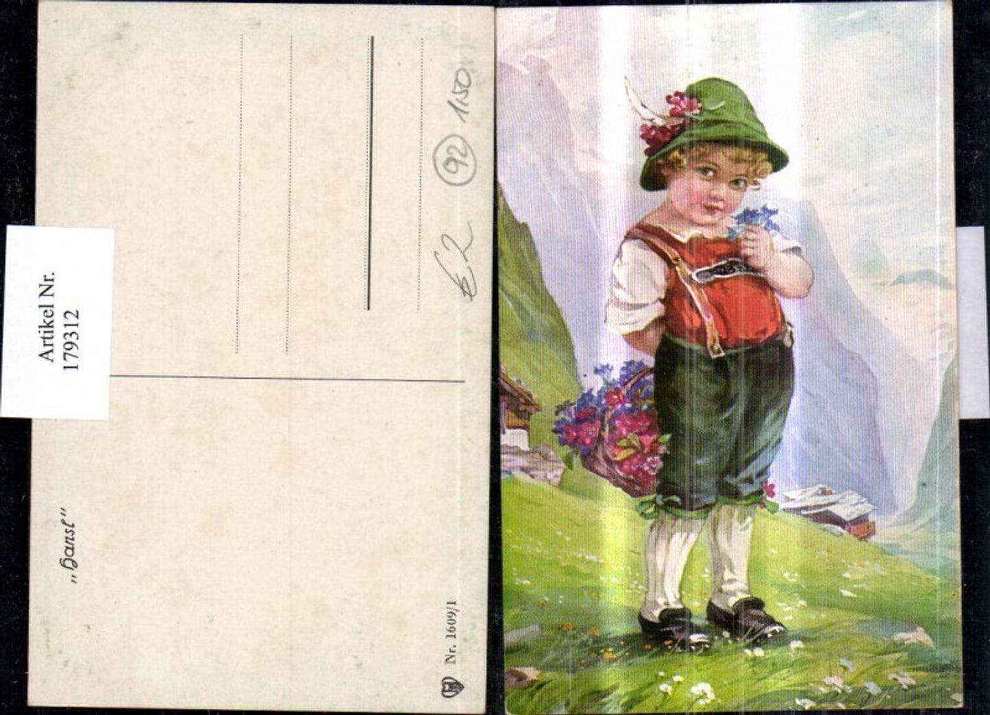 179312,Kinder Bub Hansl i. Tracht Blumen Bergkulisse