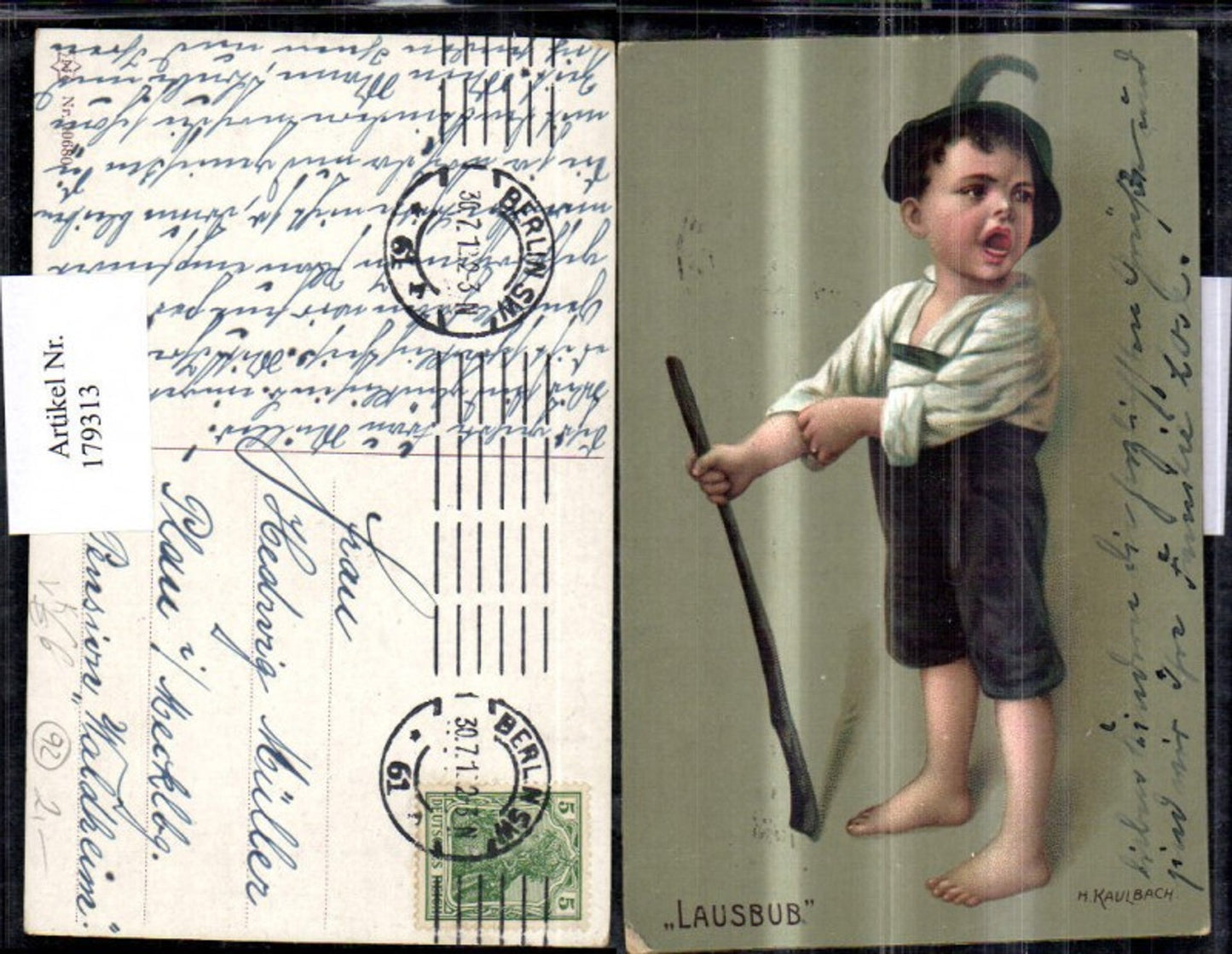 179313,Künstler Ak H. Kaulbach Kinder Junge Bub m. Wanderstock Lausbub pub Novolito 10680