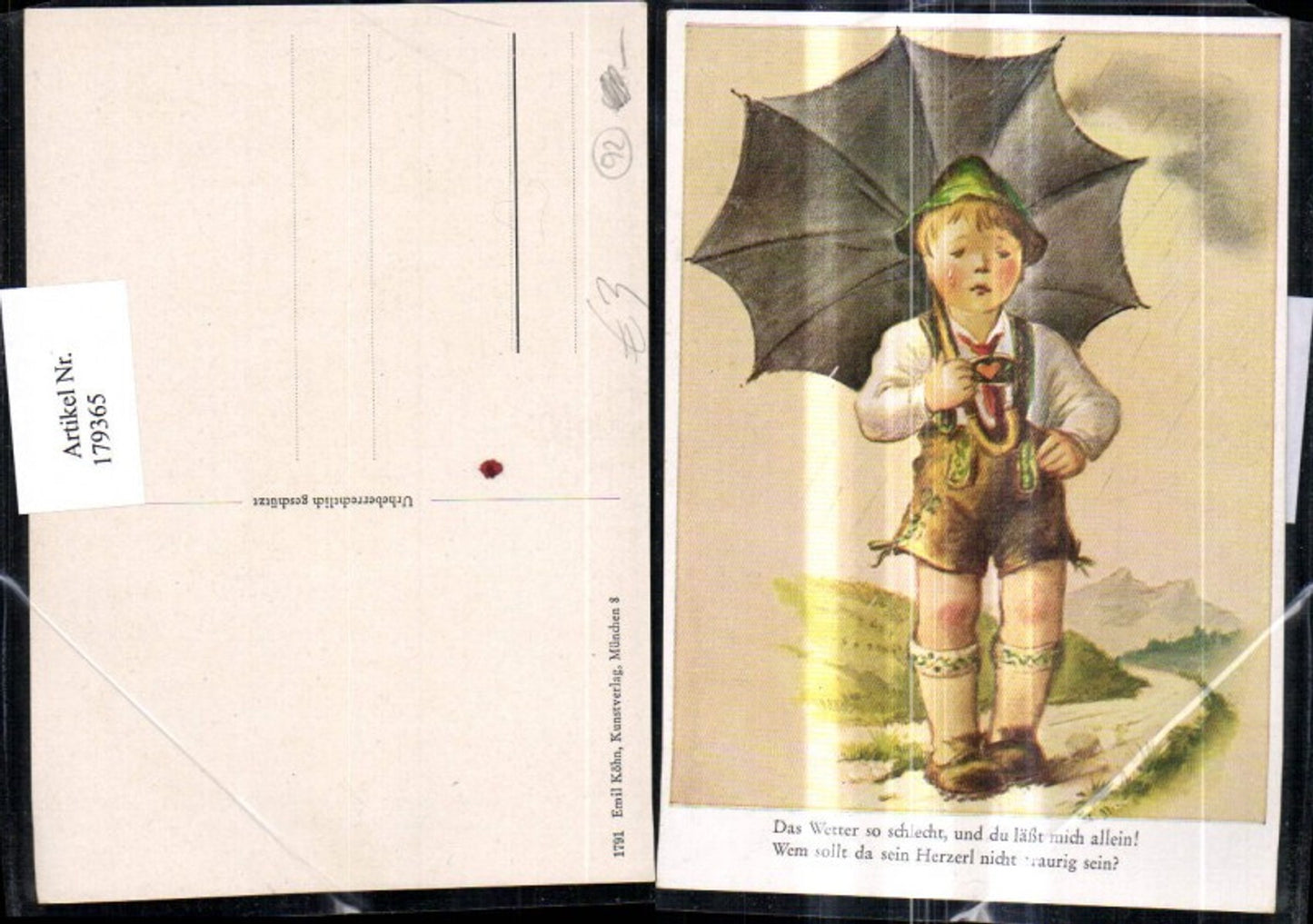 179365,Künstler Ak Kinder Junge Bub m. Regenschirm Spruch