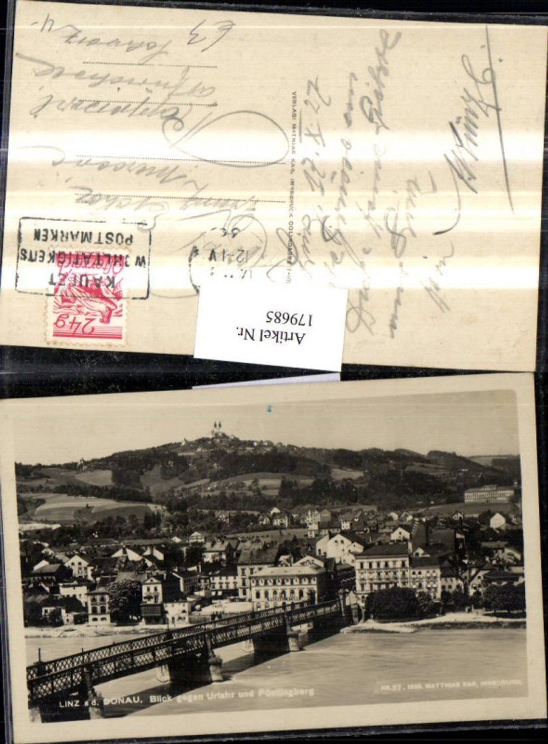 179685,Linz a. d. Donau Blick geg. Urfahr u. Pöstlingberg Totale Brücke
