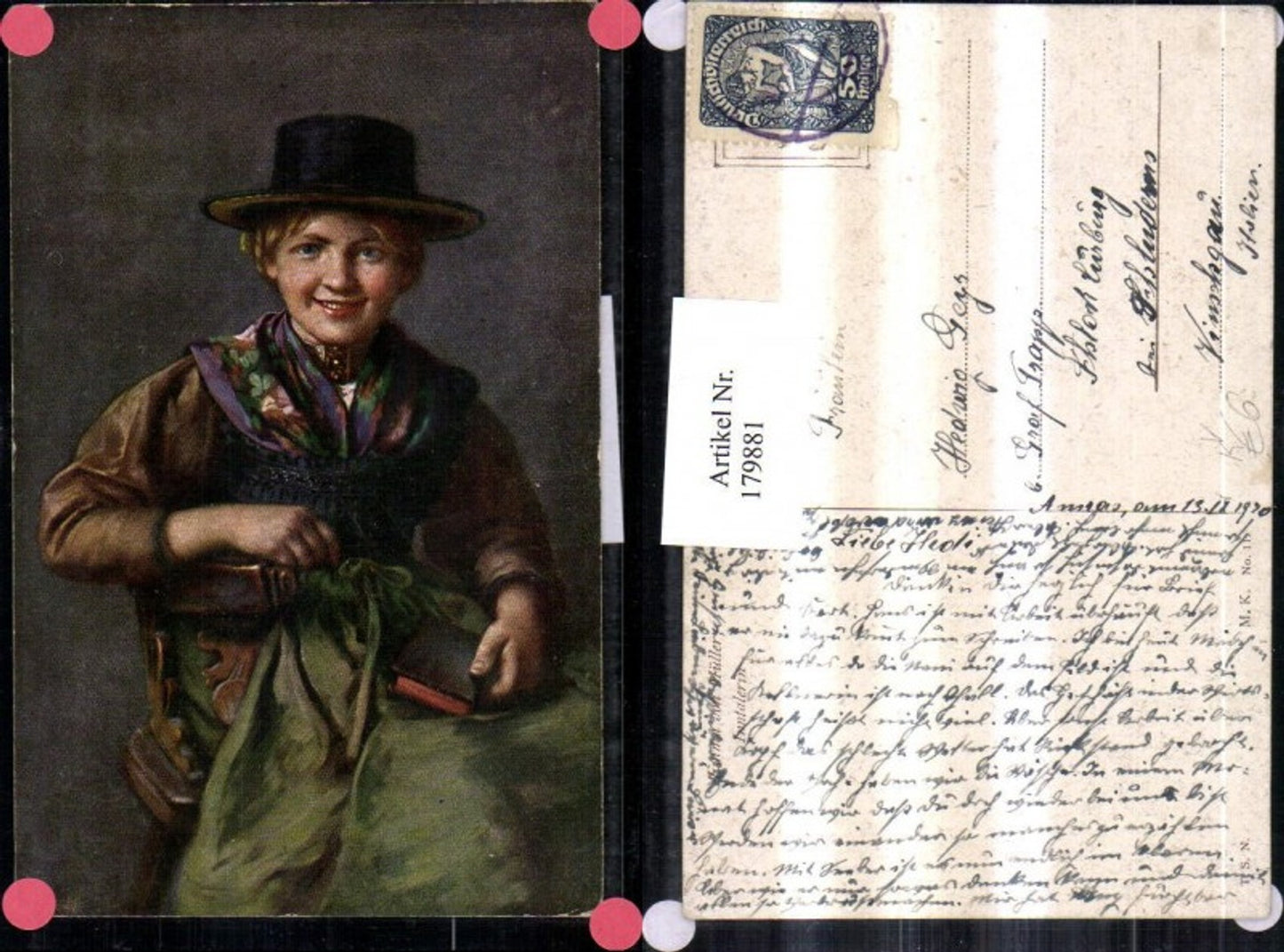 179881,Theo Stroefer Verlag 11 Tunnia von Müller Inntalerin Frau m. Hut Tracht Portrait