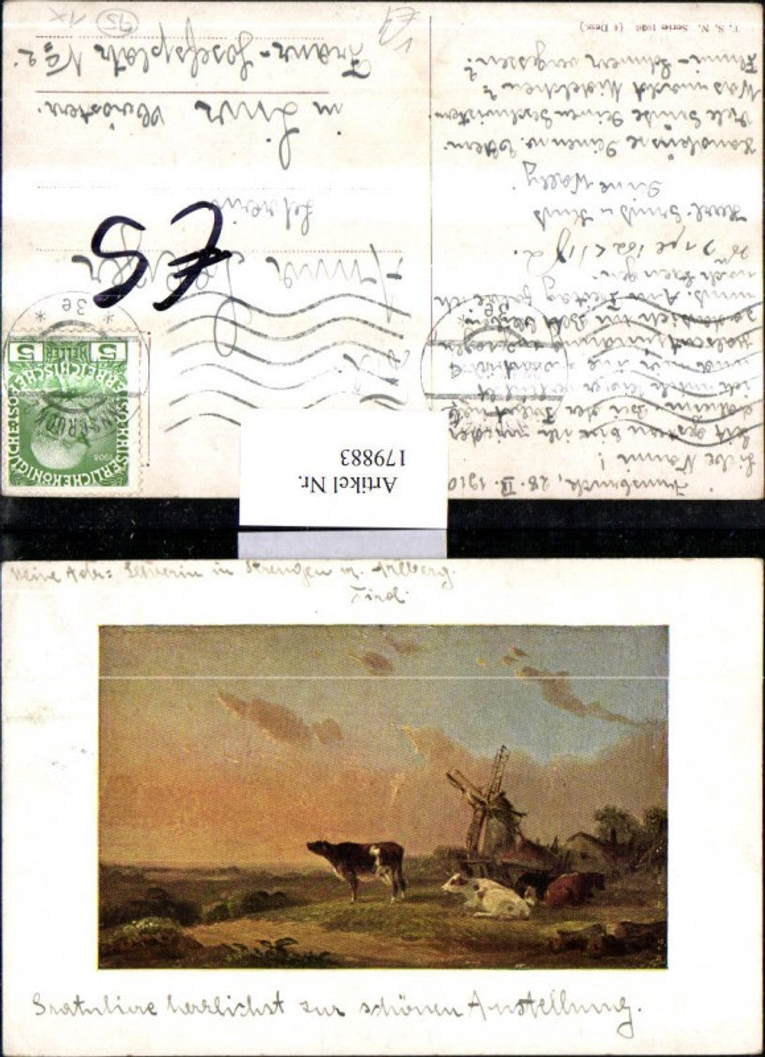 179883,Theo Stroefer Verlag 1036 Landschaft Mühle Kühe