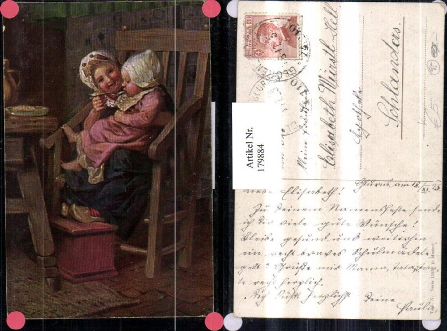 179884,Theo Stroefer Verlag 1563 Frau füttert Kind Sessel Pantoffeln