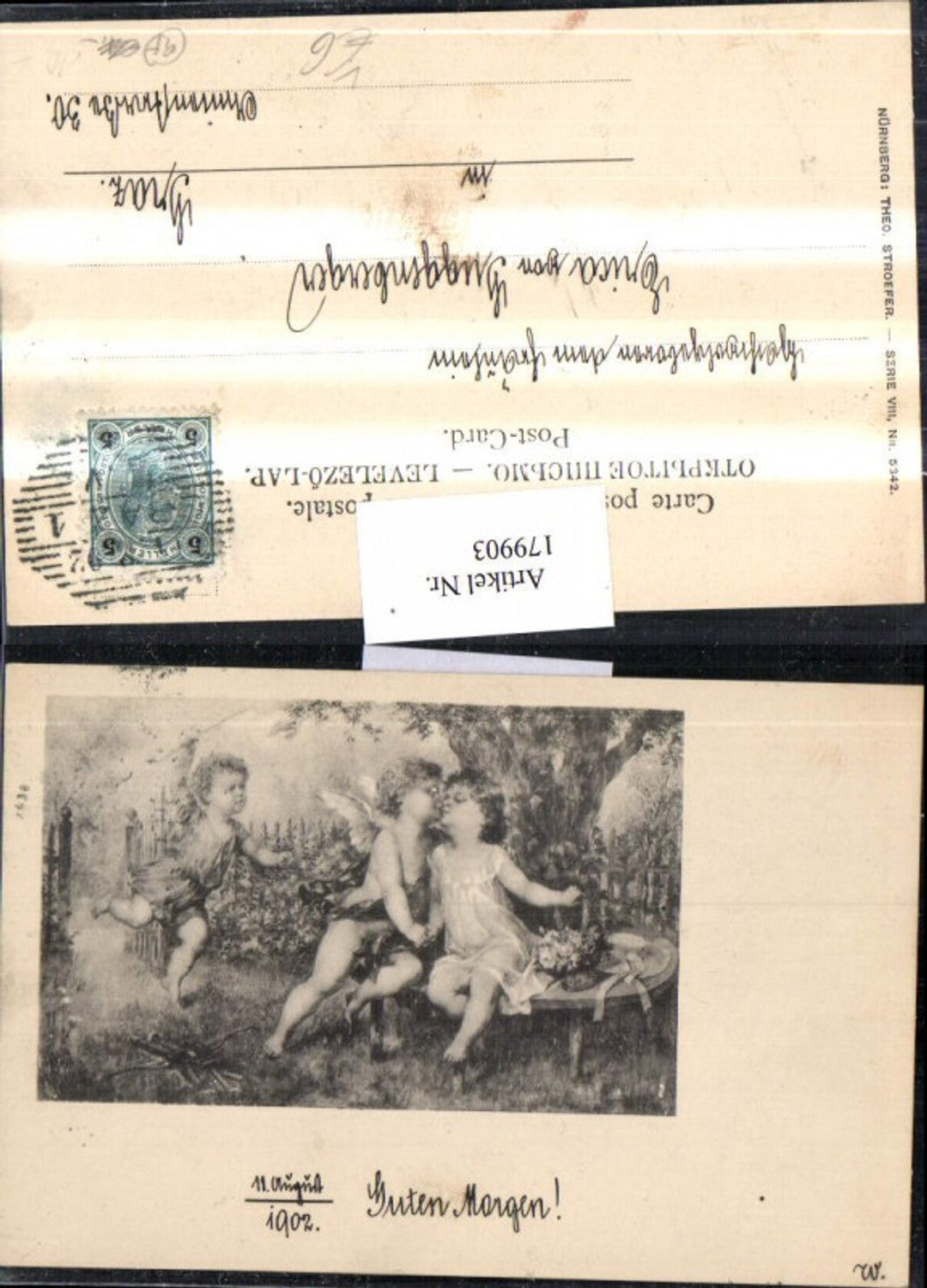 179903,Theo Stroefer Verlag 5342/8 Guten Morgen Engel Kinder 11.08.1902