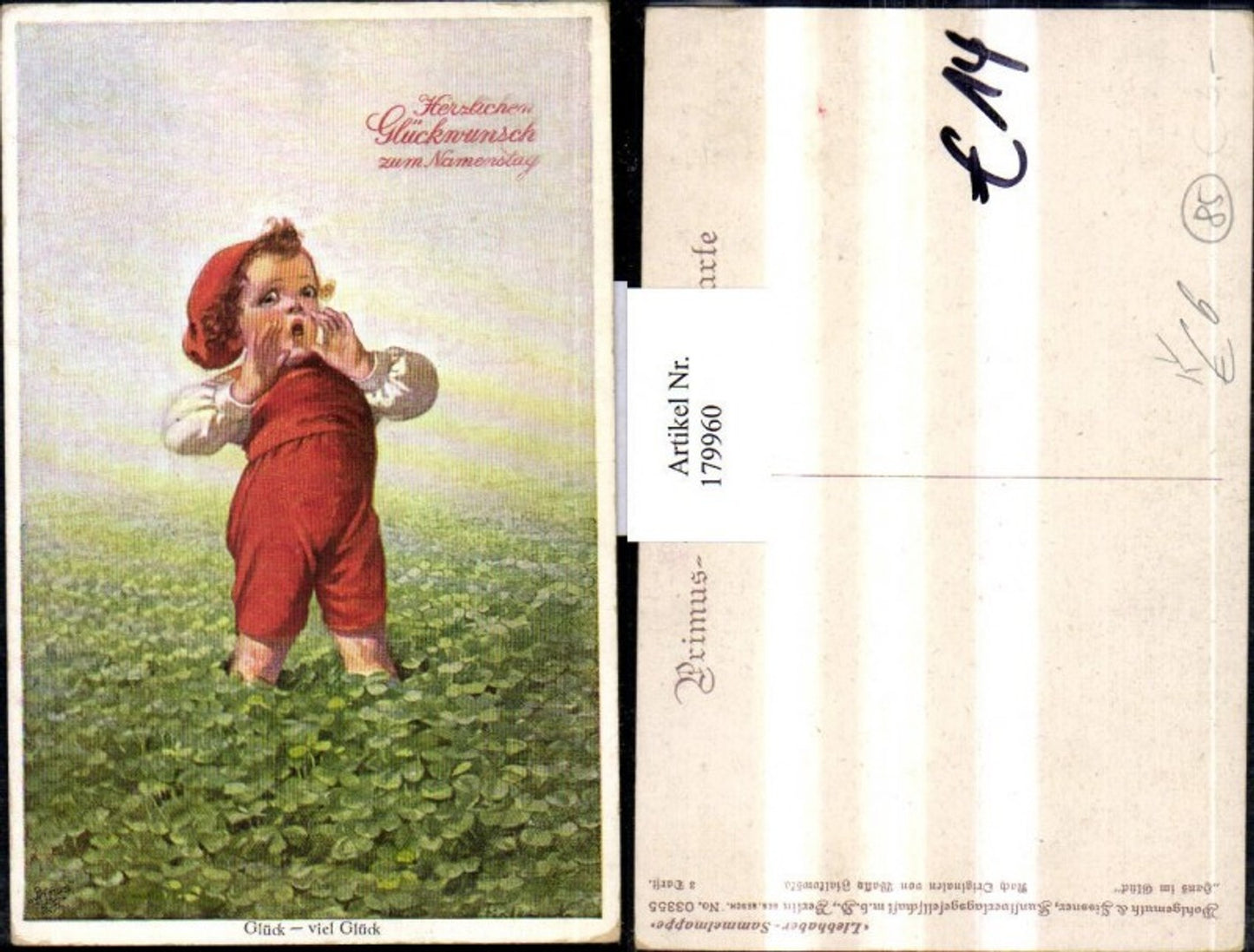 179960,Primus AK 03355 Wally Fialkowska Glück viel Glück Namenstag Kind Klee