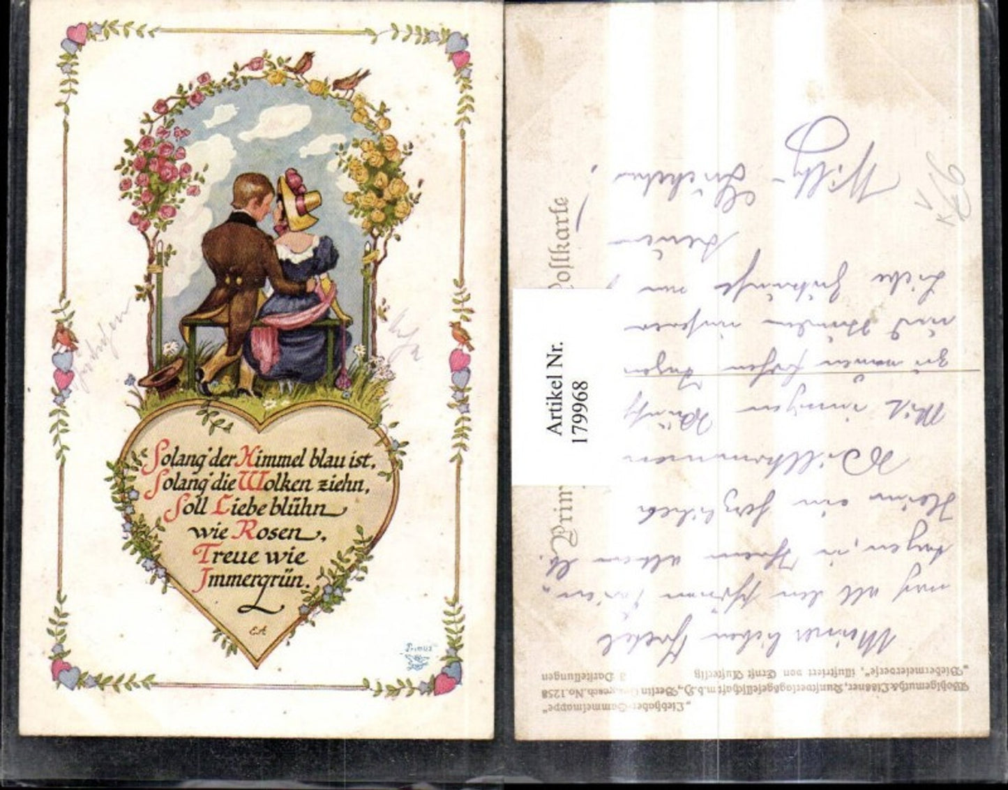 179968,Primus AK 1258 Ernst Austerlitz Biedermeierverse Mann u. Frau Blumen Herz