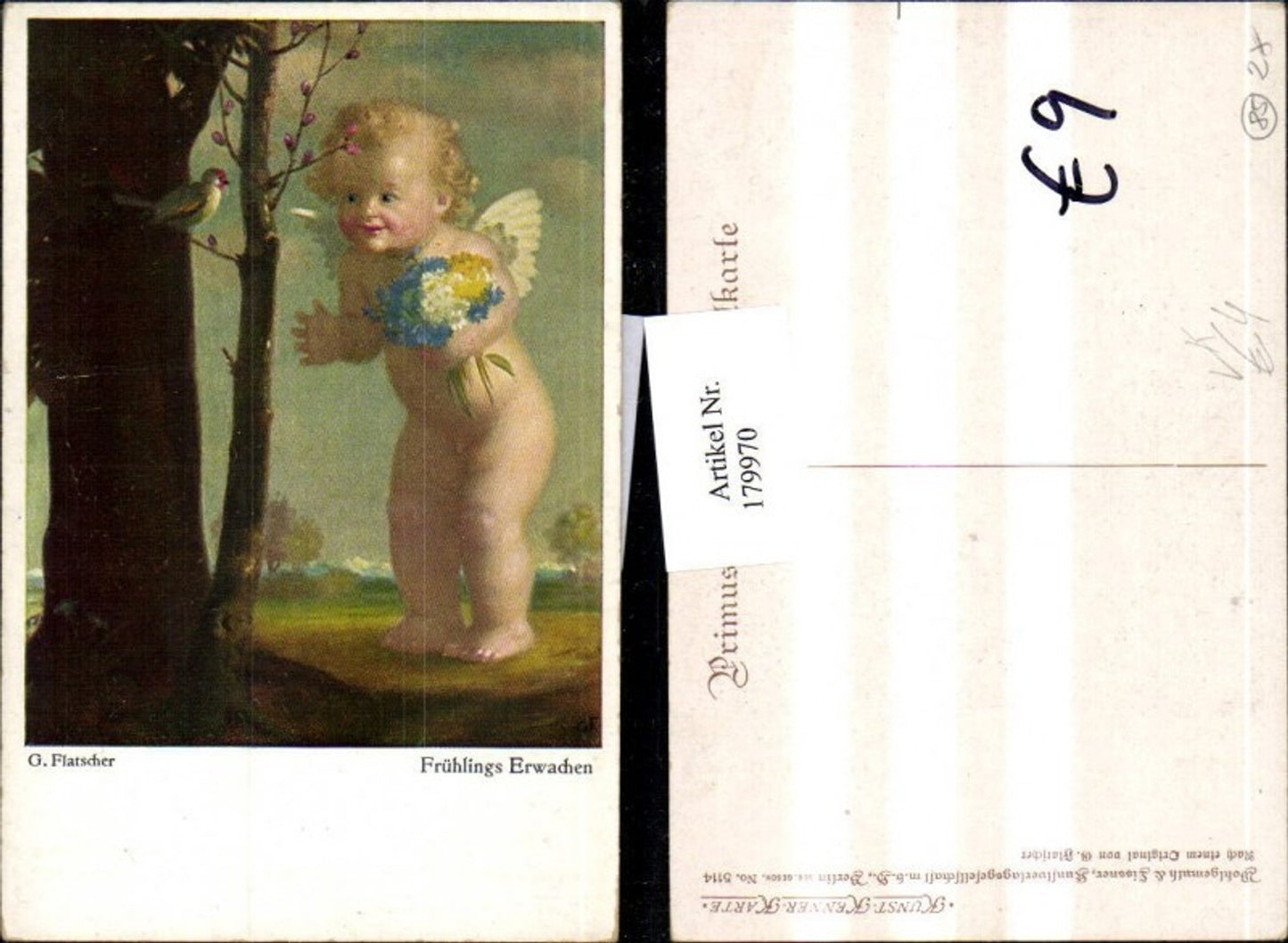 179970,Primus AK 5114 G. Flatscher Frühlings Erwachen Engel Blumen Vogel