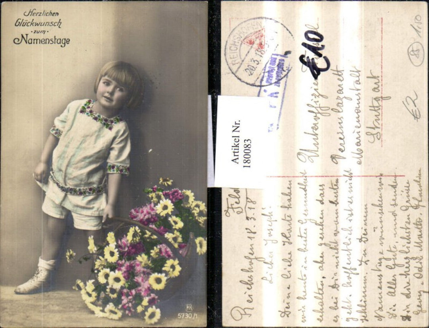 180083,Namenstag Kind m. Korb voll Blumen pub RPH 5730/1