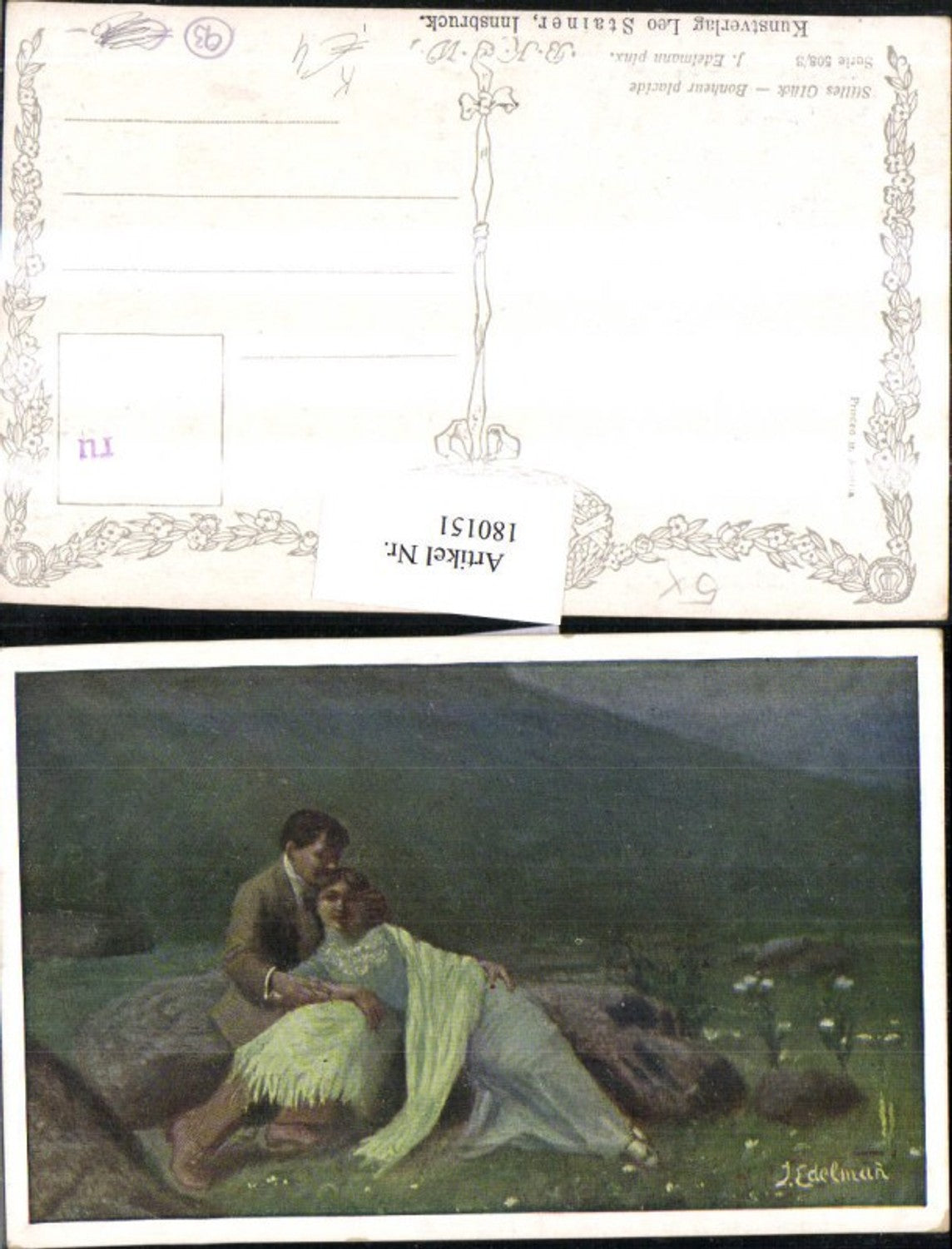 180151,Liebe Künstler AK J. Edelmann Stilles Glück Liebespaar