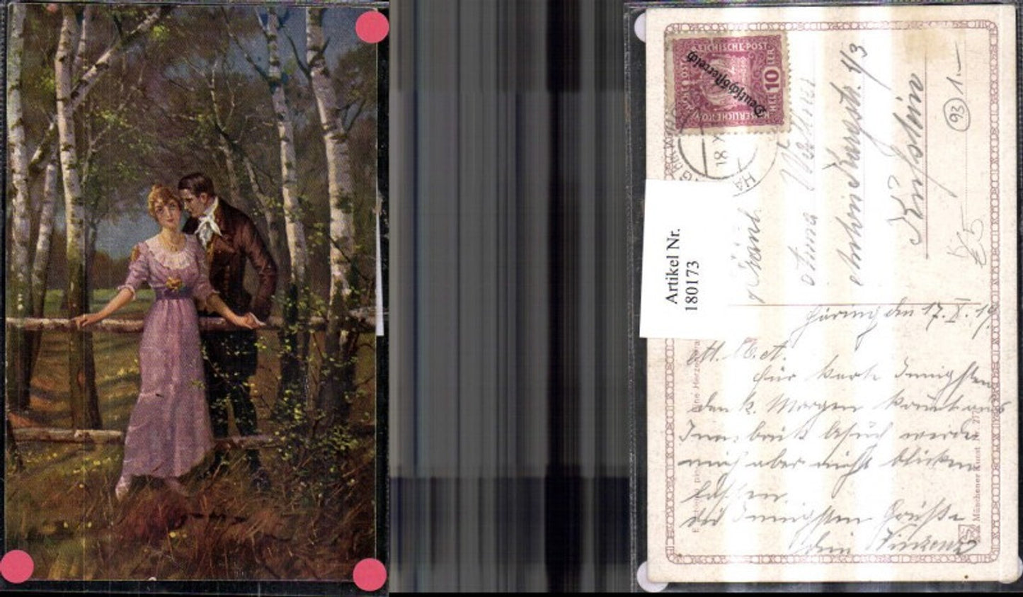 180173,Liebe Künstler AK E. Schlemo Eine Herzensfrage Liebespaar Wald