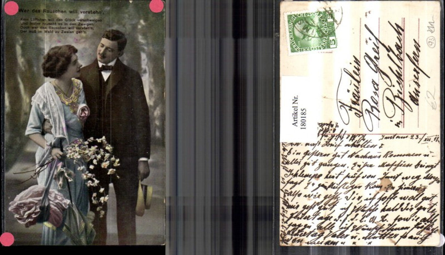 180185,Liebe Wer das Rauschen will verstehn Gedicht Liebespaar Blumen Hut