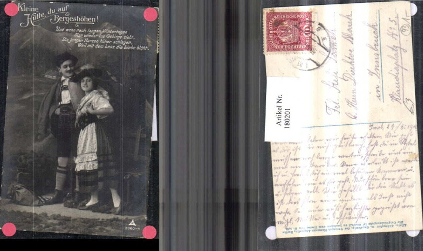 180201,Liebe Kleine Hütte du auf Bergeshöhen Gedicht Liebespaar in Tracht