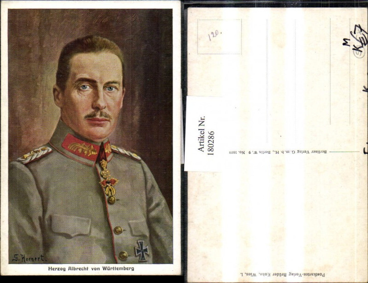 180286,Künstler AK G. Kornert Herzog Albrecht v. Württemberg Portrait Eisernes Kreuz