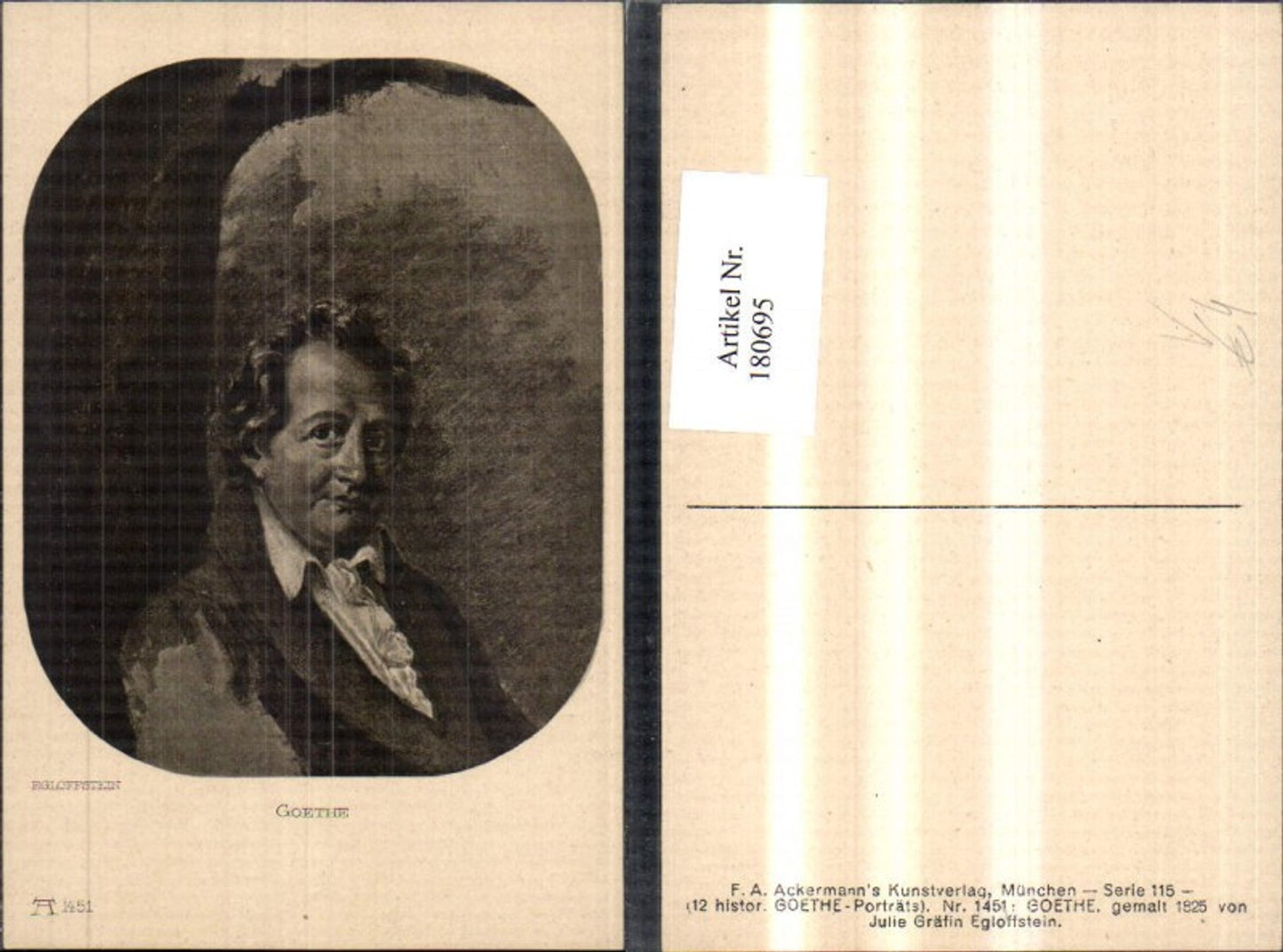 180695,Johann Wolfgang v. Goethe Dichter Portrait pub F. A. Ackermann