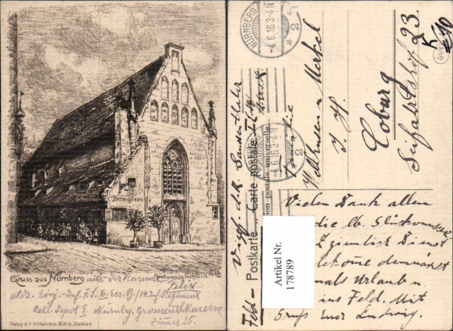 178789,Künstler AK Gruss aus Nürnberg Bratwurstglöcklein Original Radierung Handabzug