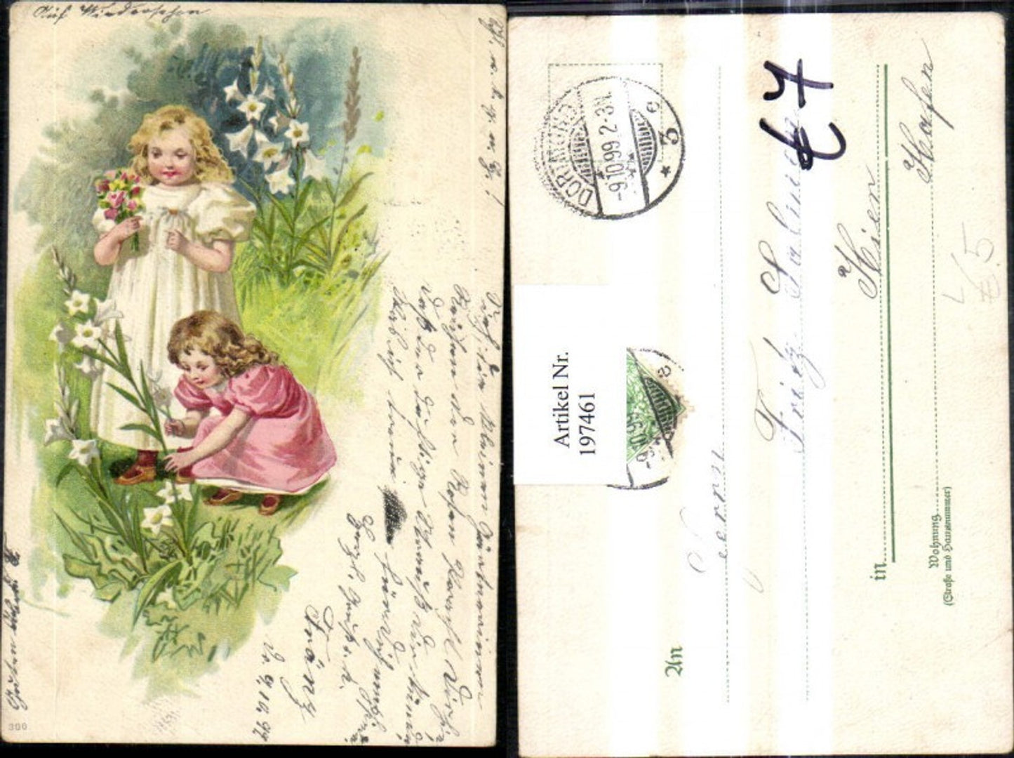 197461,Litho AK Mädchen b. Blumen pflücken Blumen Kleider