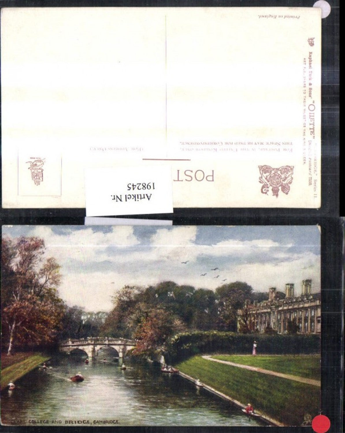 198245,Raphael Tuck 7150 Clare College and Bridge Cambridge Brücke