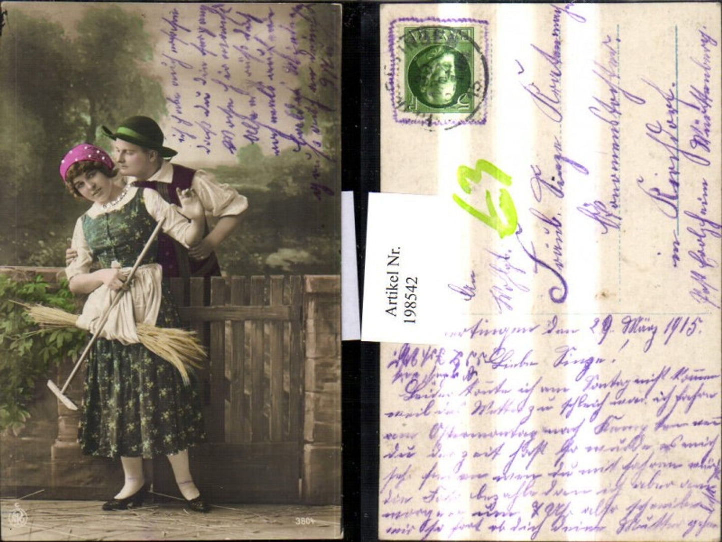 198542,Landwirtschaft Frau u. Mann Bauern Rechen Stroh Heu pub NPG 3804