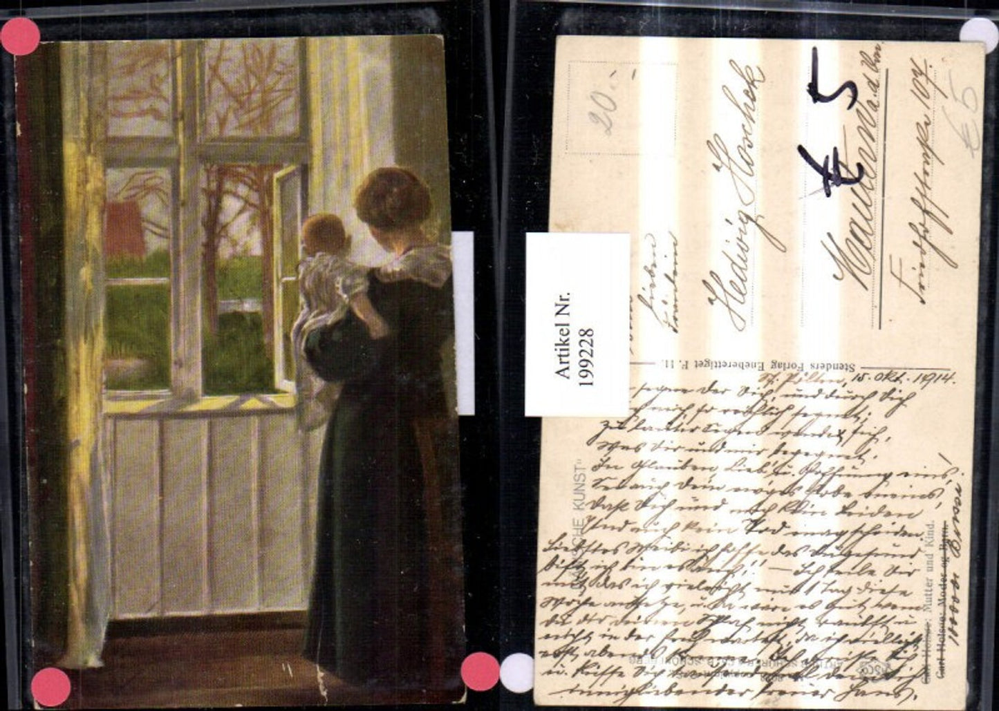 199228,Asco AK 8018 Dänische Kunst Carl Holsöe Mutter u. Kind am Fenster