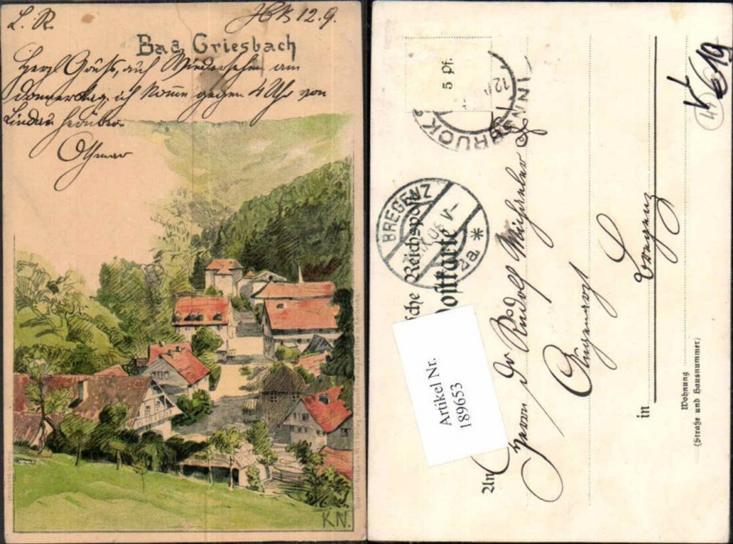 189653,Künstler AK KN sign. Bad Griesbach pub Velten 19