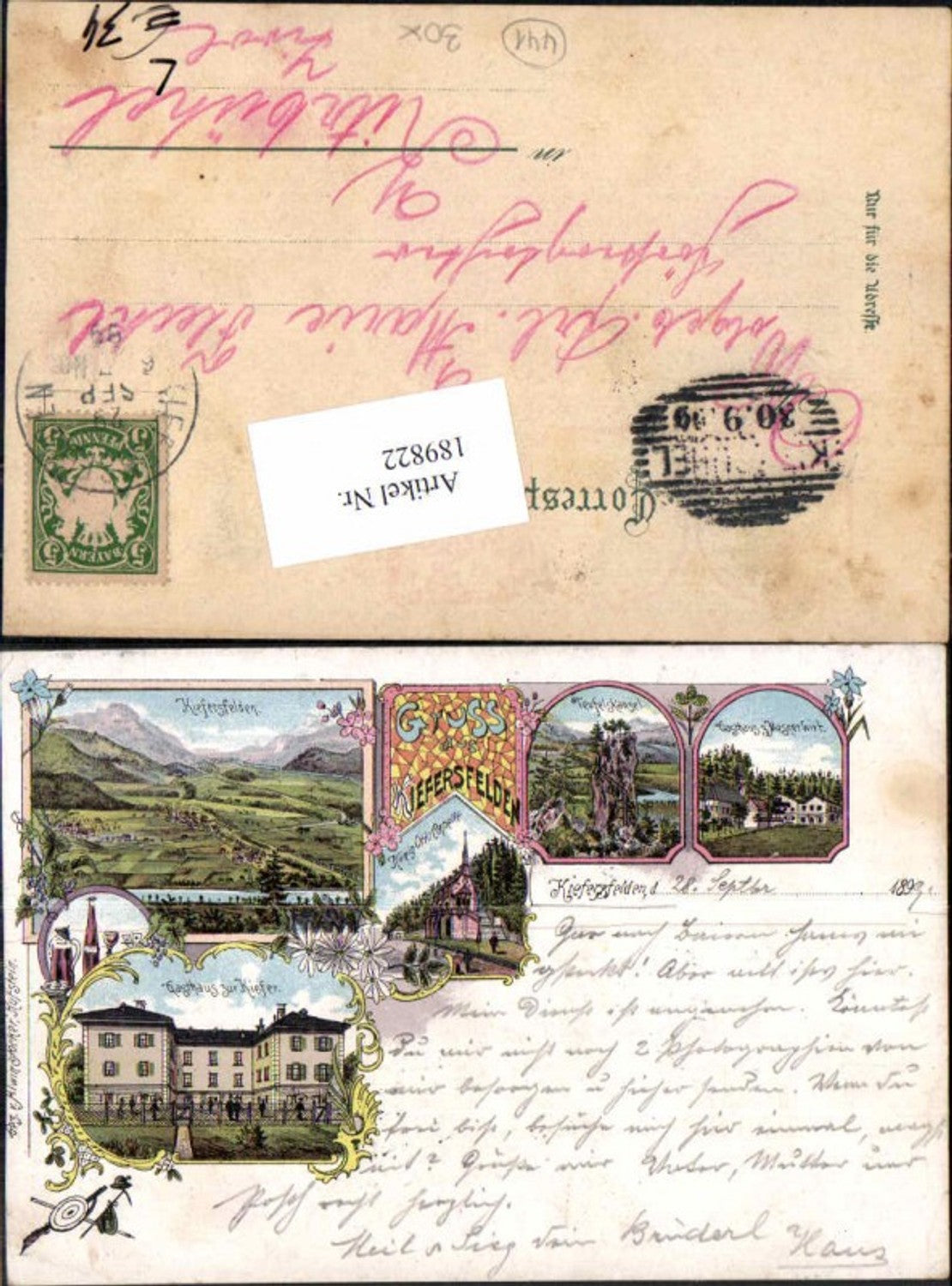 189822,Tolle Litho Gruss aus Kiefersfelden Gasthaus Mosnerwirt Gasthaus Kiefer 1899