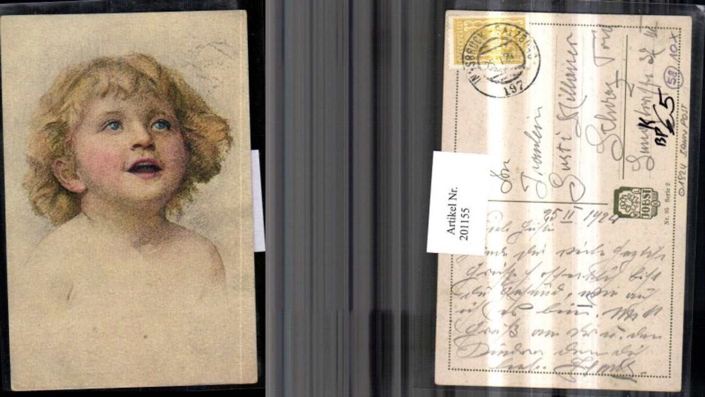 201155,Künstler AK Jobst 95/2 Kind Portrait Bahnpost Zug 197 Innsbruck-Salzburg