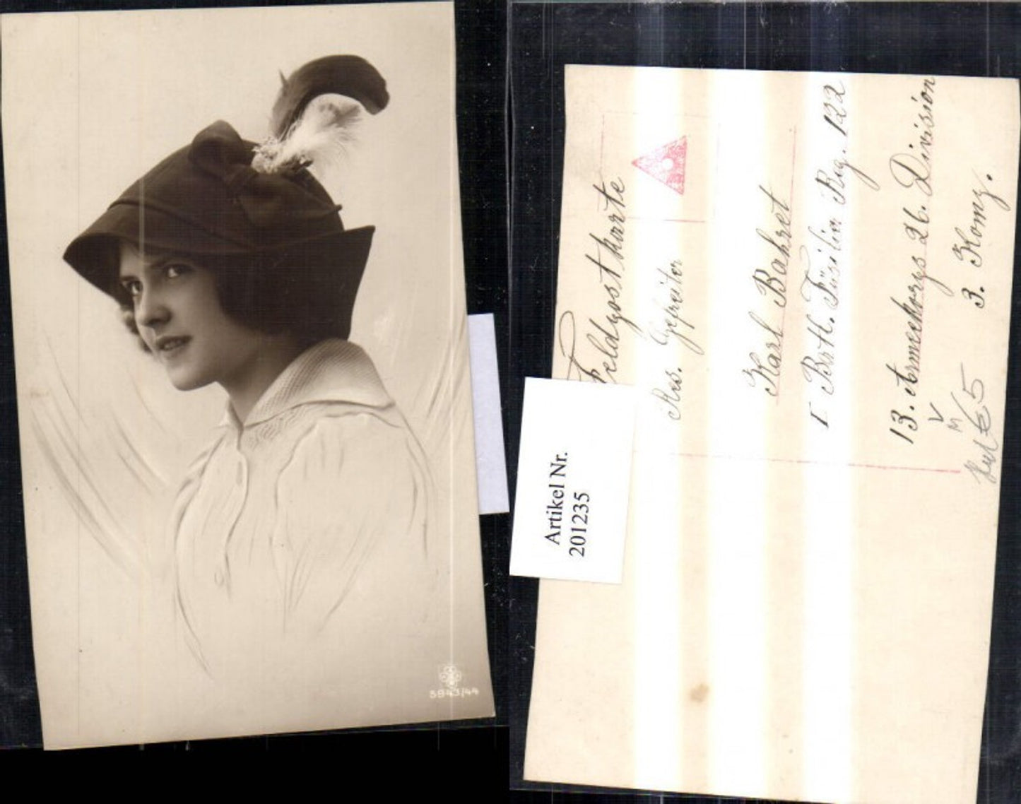 201235,Frau m. Hut Hutmode Mode Feder Portrait pub RPH SBW 5943/44